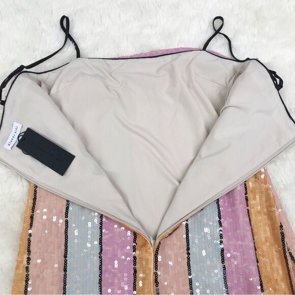 GIANNI BINI Halston Multi Color Stripe Sequin Dress Cocktail Midi Size 0 2 New - Picture 7 of 13